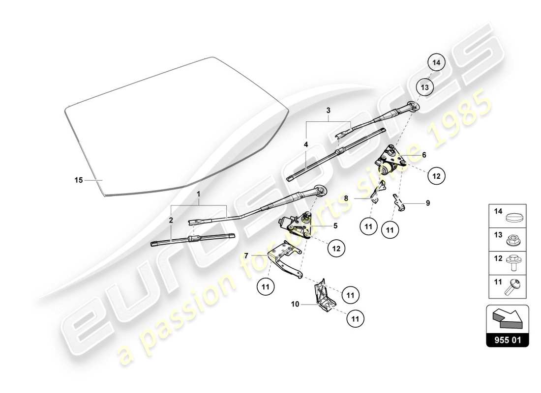 lamborghini 2020 (evo coupe) diagrama de piezas del limpiaparabrisas