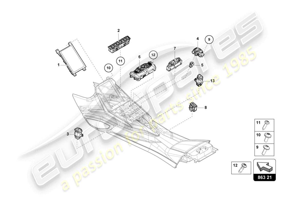 lamborghini sian (2021) túnel de la unidad de interrupción diagrama de piezas