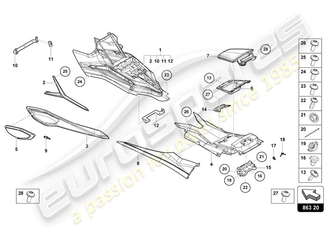 lamborghini sian (2020) funda para consola central diagrama de piezas