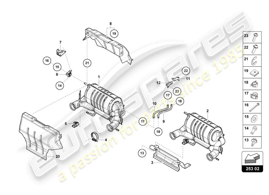 lamborghini 2018 (lp740-4 s roadster) silenciador con catalizador diagrama de piezas