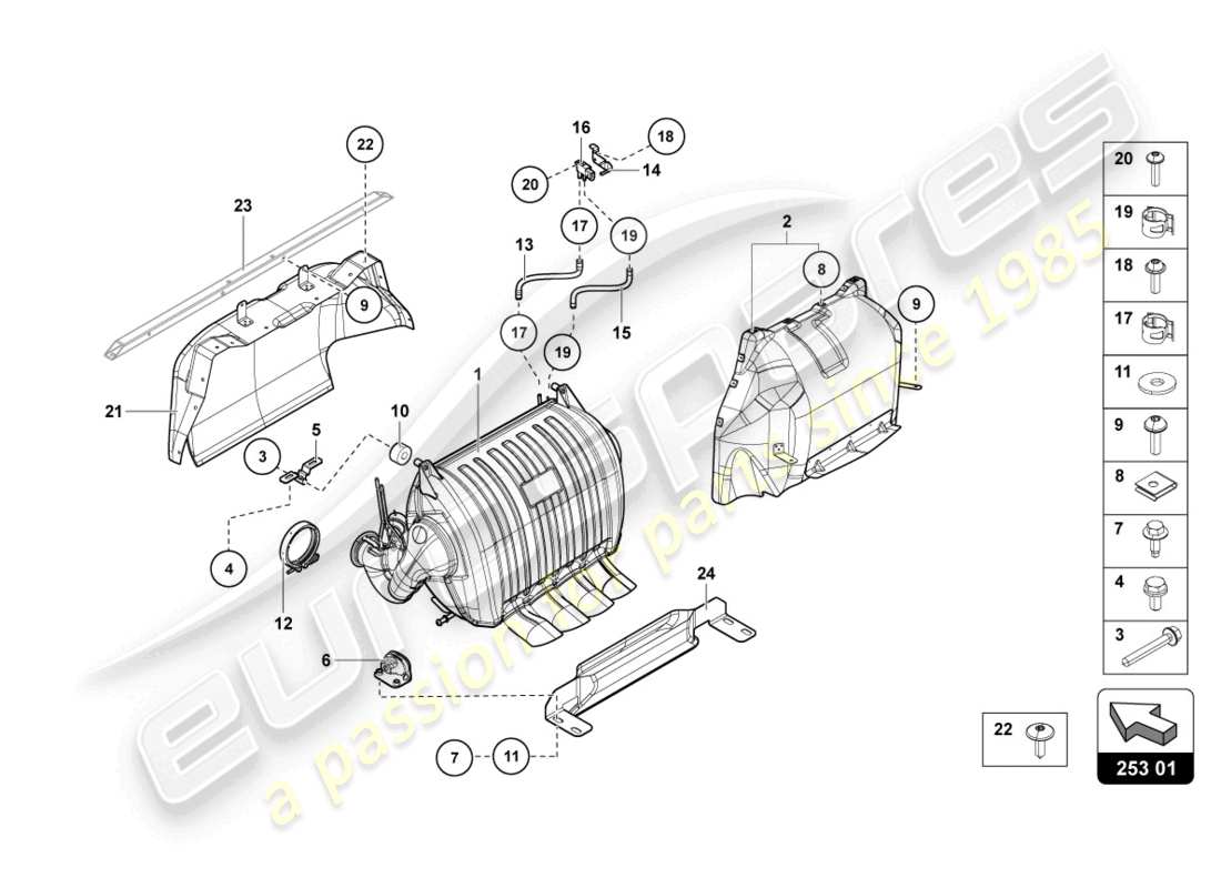 lamborghini 2016 (lp750-4 sv roadster) silenciador con catalizador diagrama de piezas
