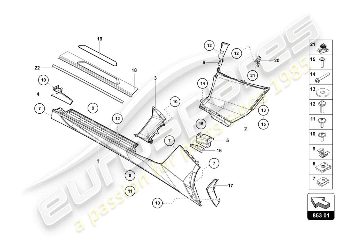 lamborghini lp750-4 sv coupe (2017) lateral externo inferior para pasaje de rueda diagrama de piezas