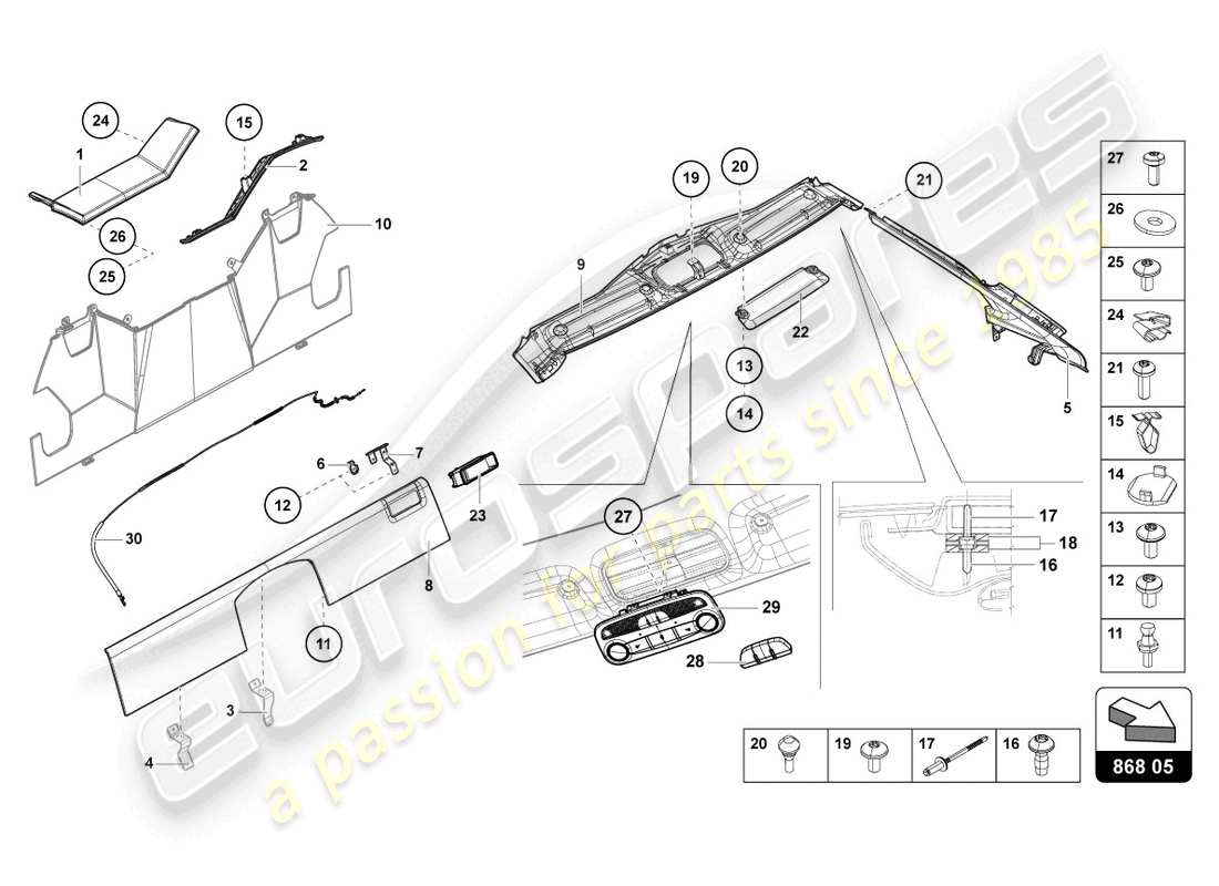 lamborghini lp750-4 sv roadster (2017) decoración interior diagrama de piezas