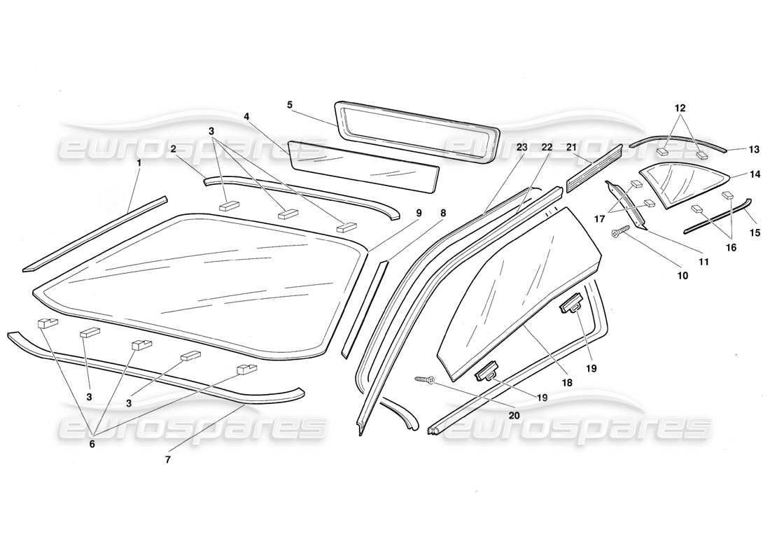 lamborghini diablo (1991) diagrama de piezas de windows