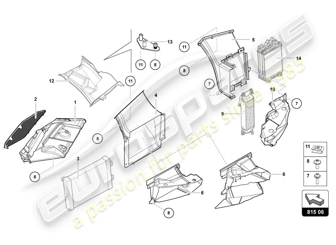 lamborghini 2019 (lp740-4 s coupe) diagrama de piezas de cartón para conductos de aire