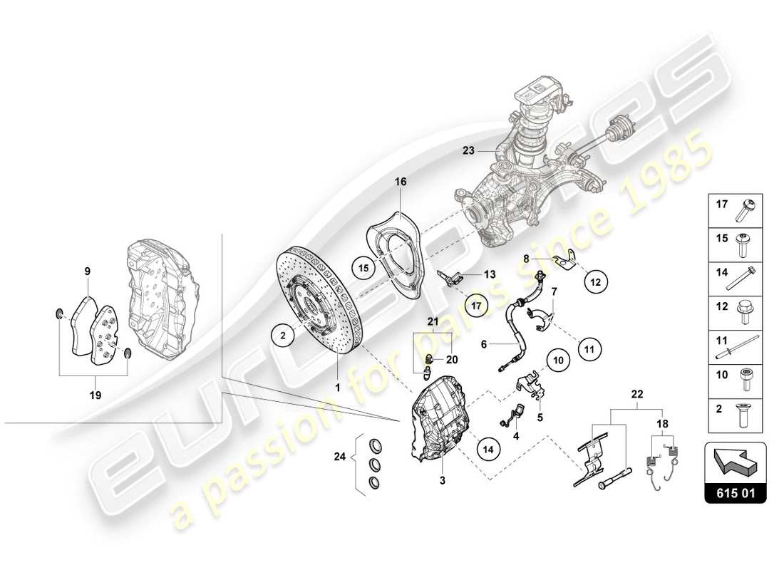 lamborghini 2017 (lp610-4 coupe) diagrama de piezas del disco de freno cerámico
