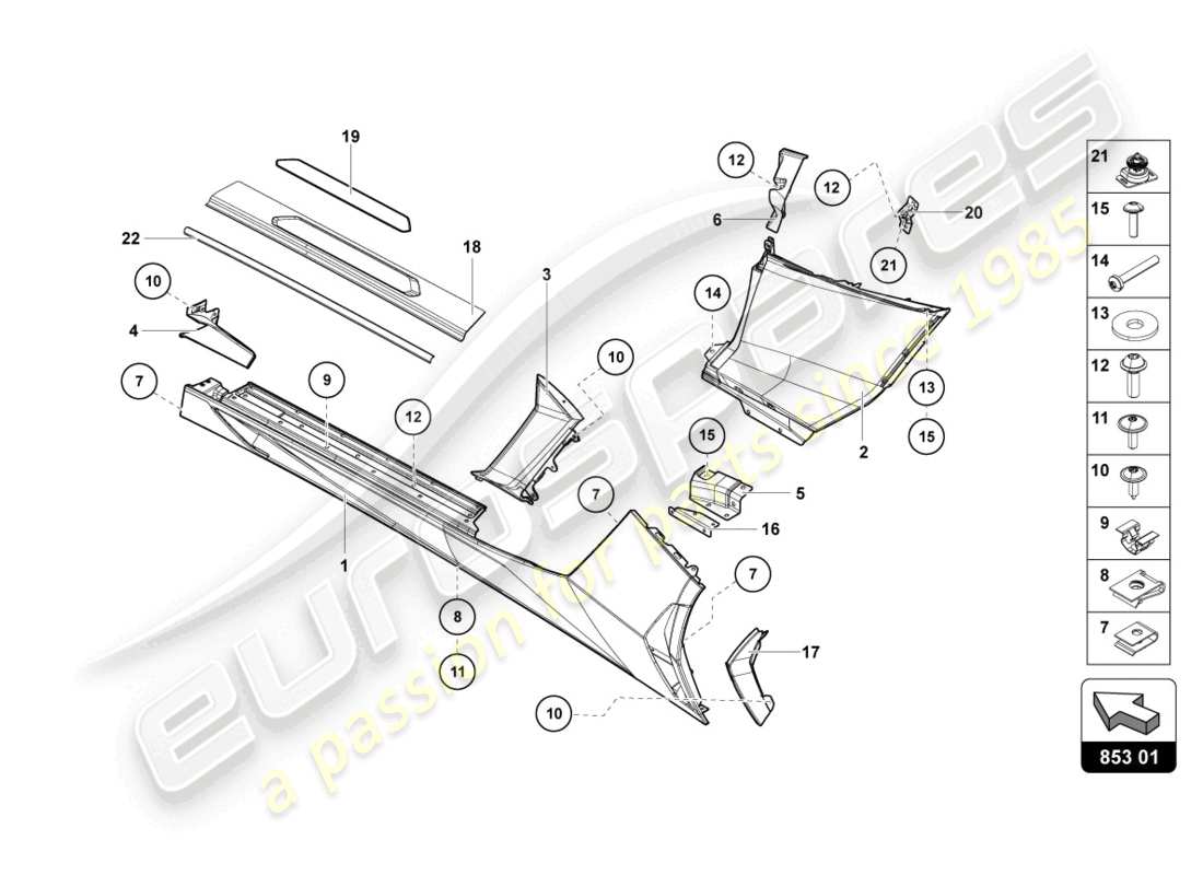lamborghini lp750-4 sv coupe (2015) lateral externo inferior para alojamiento de rueda diagrama de piezas