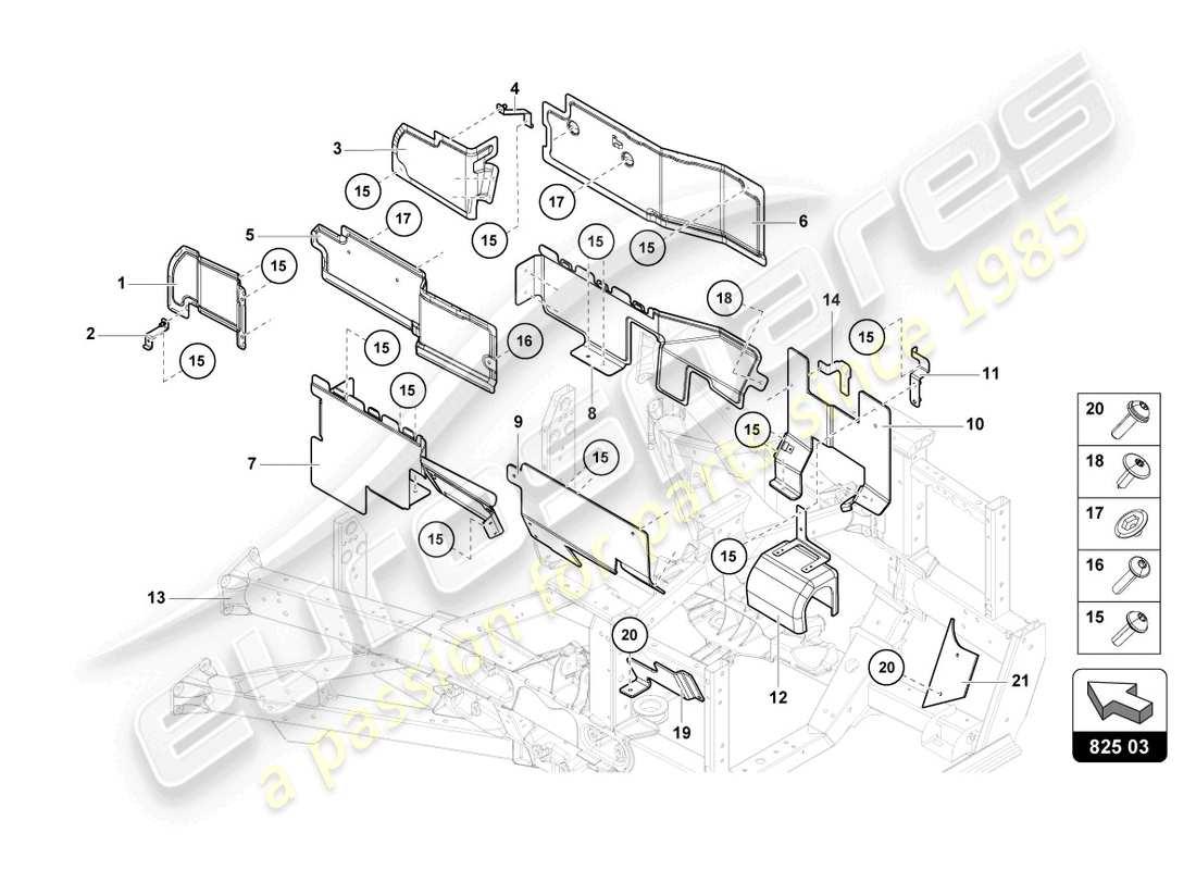 lamborghini 2019 (lp770-4 svj roadster) diagrama de piezas del escudo térmico