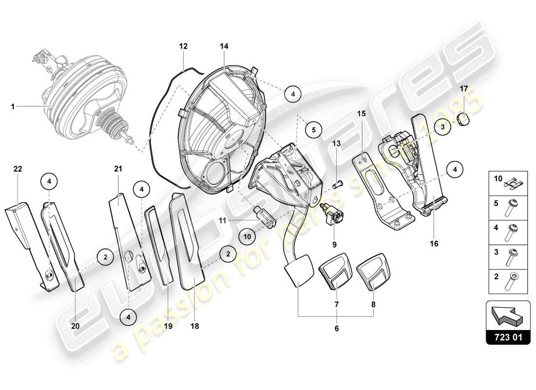 lamborghini lp720-4 coupe 50 (2014) diagrama de piezas del mecanismo mecánico de palanca de freno y aceleración