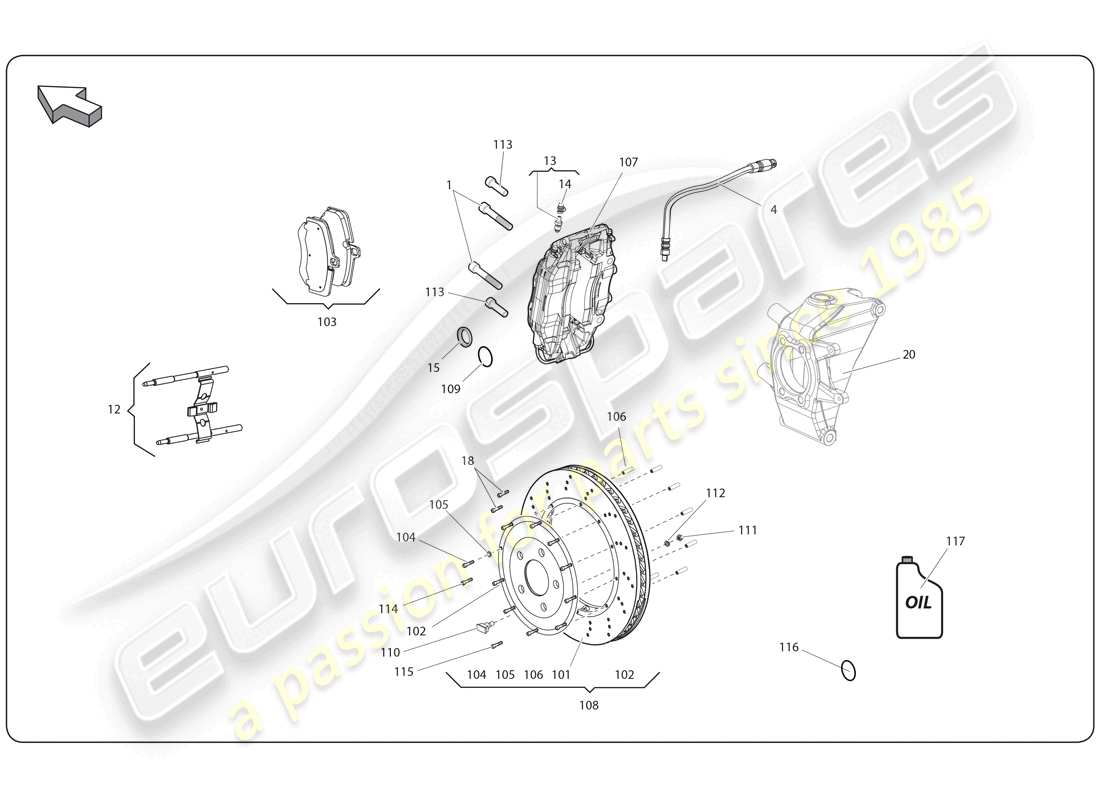 lamborghini super trofeo (2009-2014) discos de freno trasero diagrama de piezas