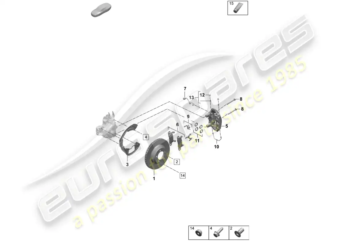porsche 2026 (taycan 9j1-2) freno de disco 17 eje trasero negro diagrama de piezas