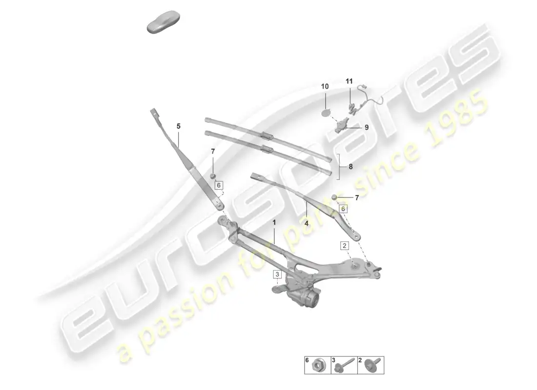 porsche 2023 (992-1 gt3/rs/st) sistema limpiaparabrisas, completo sensor de lluvia diagrama de piezas