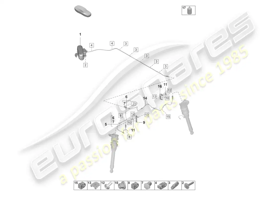 porsche 2021 (992-1 gt3/rs/st) suspensión adaptativa línea hidráulica diagrama de piezas