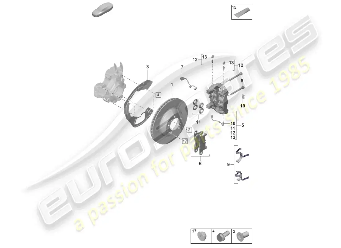 porsche 2020 (taycan 9j1-1) freno de disco 18 eje trasero rojo diagrama de piezas