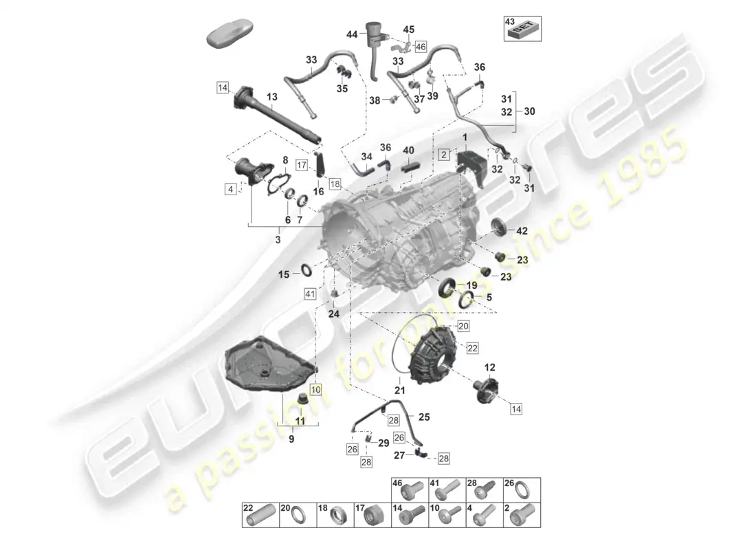 porsche 2023 (992-1 gt3/rs/st) 7-speed caja de cambios de doble embrague - pdk - piezas individuales diagrama de piezas