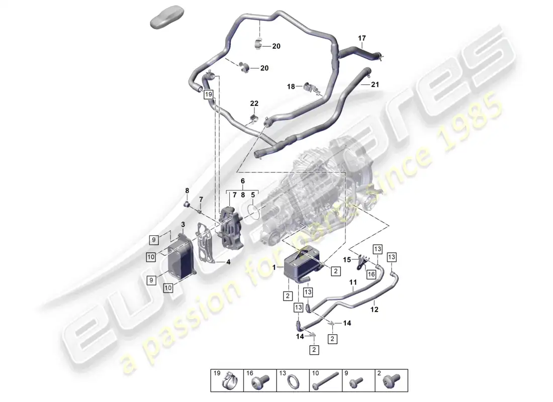 porsche 2023 (992-1 gt3/rs/st) 7-speed caja de cambios de doble embrague - pdk - sistema de refrigeración para aceite de caja de cambios diagrama de piezas