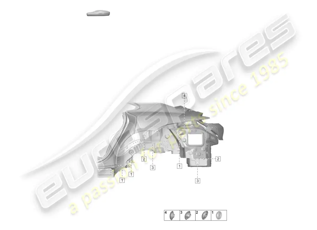 porsche 2020 (taycan 9j1-1) alojamiento de rueda izquierda y derecha diagrama de piezas del extremo trasero