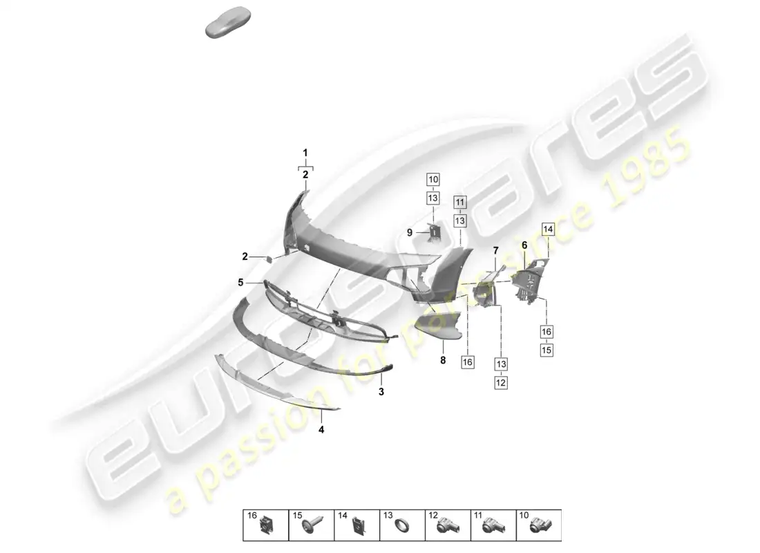 porsche 2026 (taycan 9j1-2) parachoques delantero paquete sport design diagrama de piezas