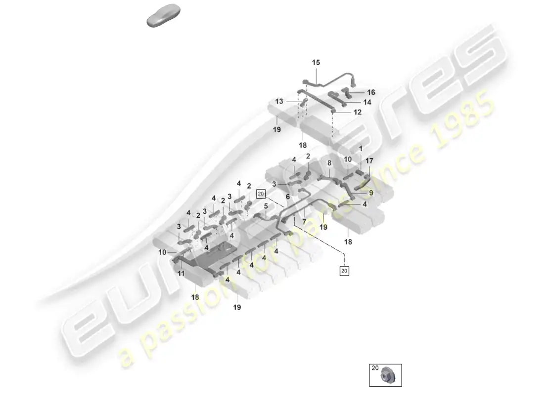 porsche 2020 (taycan 9j1-1) diagrama de piezas del conector del módulo de batería de alto voltaje