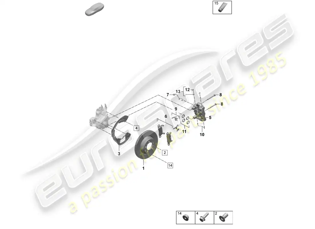 porsche 2026 (taycan 9j1-2) freno de disco 19 eje trasero blanco/negro diagrama de piezas