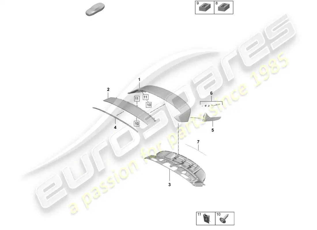 porsche 2026 (taycan 9j1-2) alerón trasero cuv diagrama de piezas