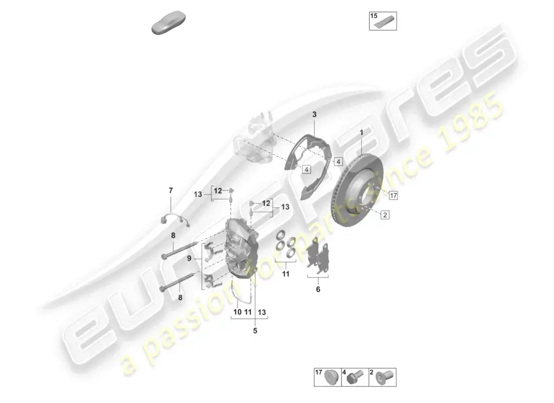 porsche 2020 (taycan 9j1-1) freno de disco 19 eje trasero blanco/negro diagrama de piezas