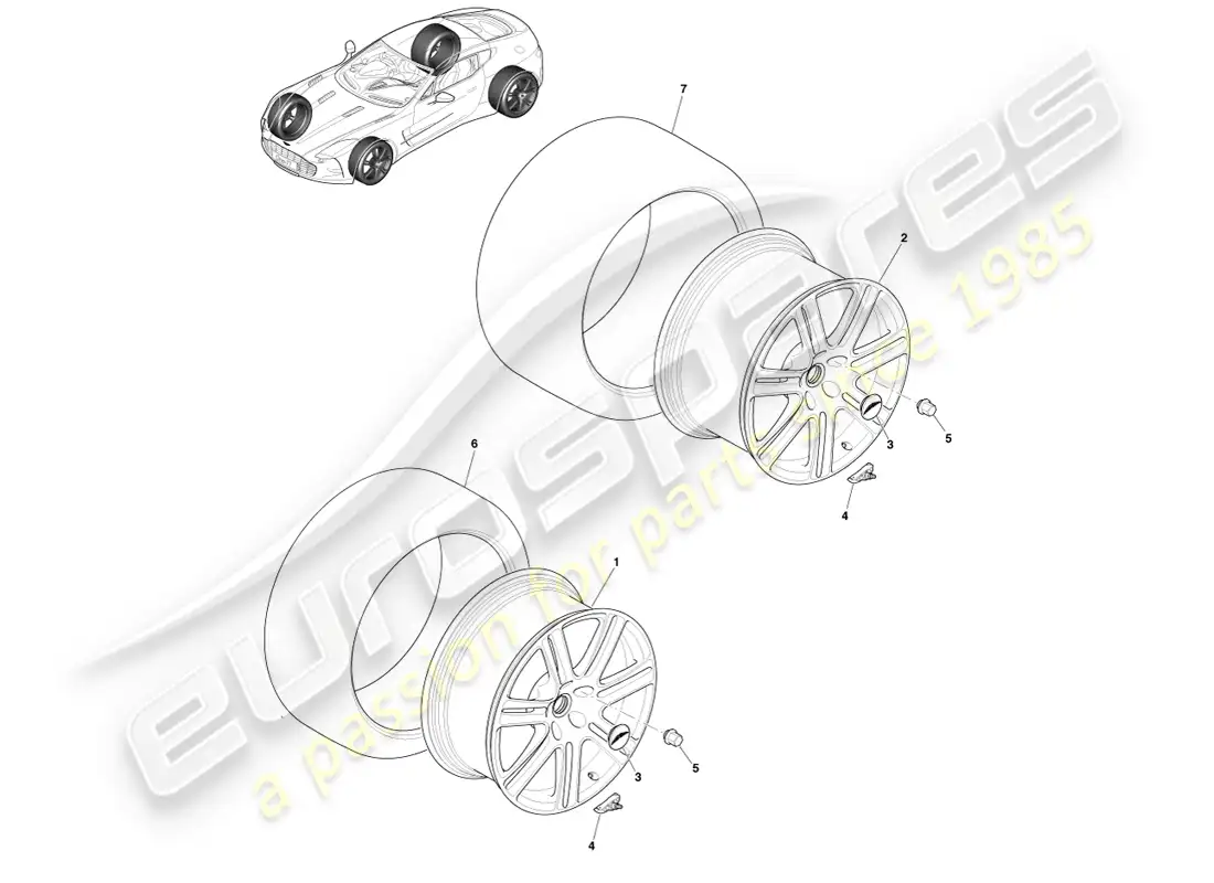 aston martin one-77 (2011) ruedas y neumáticos diagrama de piezas