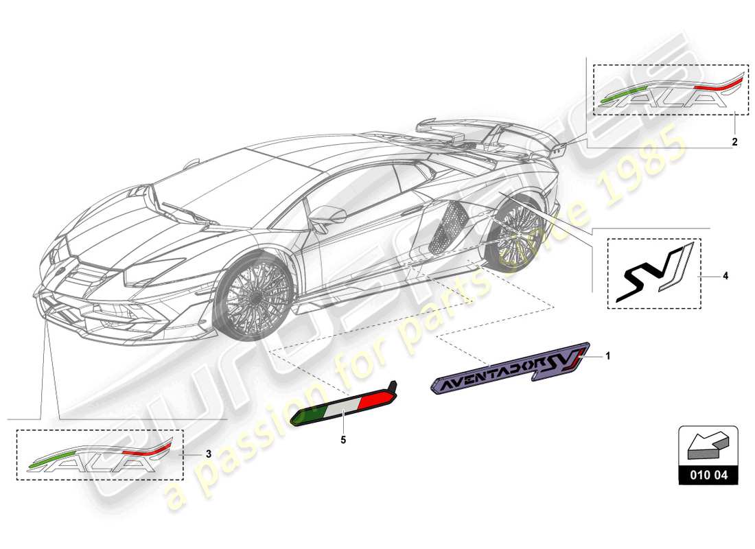lamborghini 2020 (lp770-4 svj roadster) diagrama de piezas del juego de almohadillas sticky