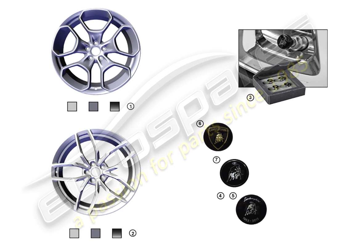 lamborghini huracan lp580-2 spyder (accessories) 1 juego de llantas de aluminio diagrama de piezas