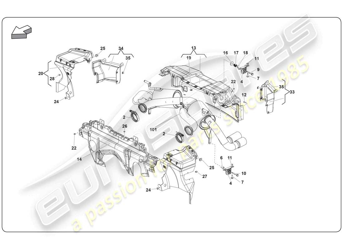 lamborghini super trofeo (2009-2014) diagrama de piezas del silenciador
