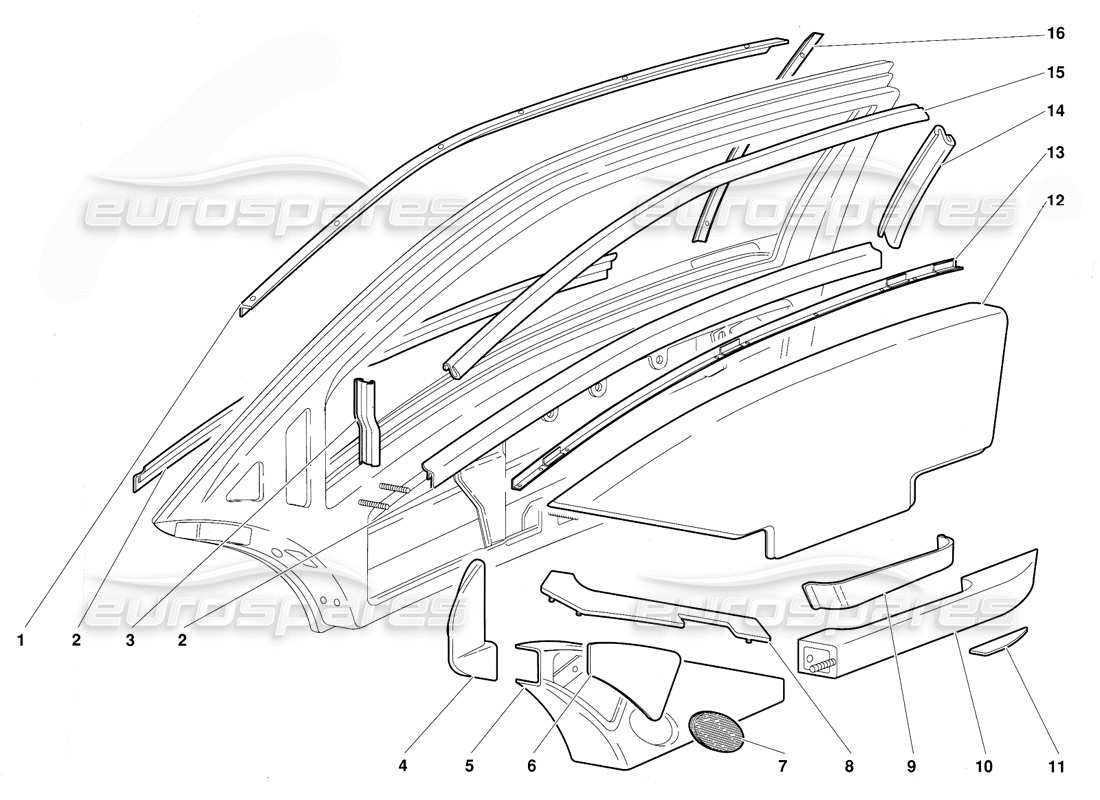 lamborghini diablo (1991) diagrama de piezas de puertas