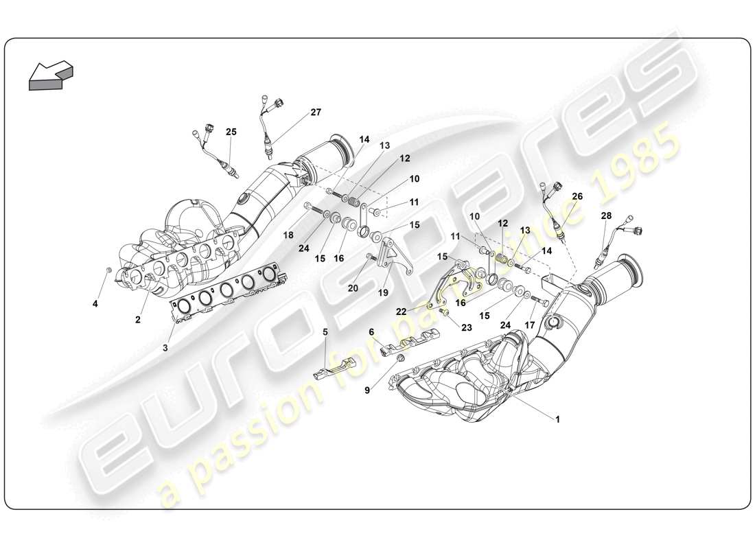 lamborghini super trofeo (2009-2014) diagrama de piezas del silenciador