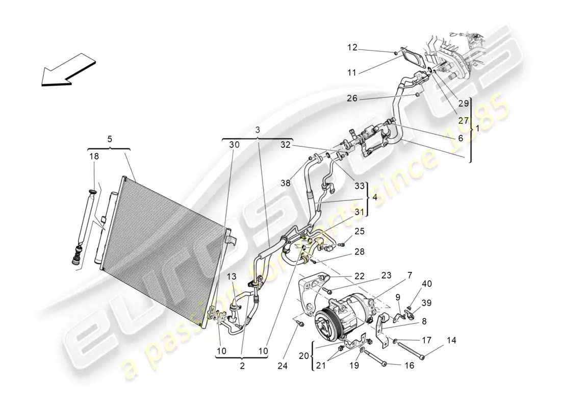 maserati ghibli (2016) unidad de a/c: dispositivos del compartimiento del motor diagrama de piezas
