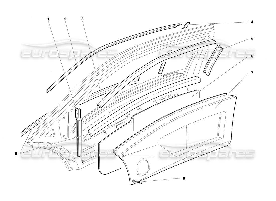 lamborghini diablo sv (1997) diagrama de piezas de puertas