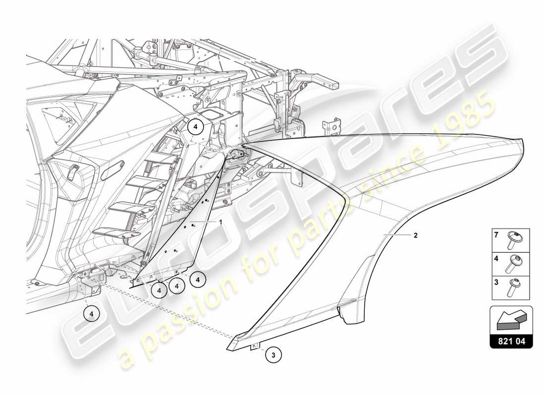 lamborghini centenario roadster (2017) protector de ala trasero diagrama de pieza