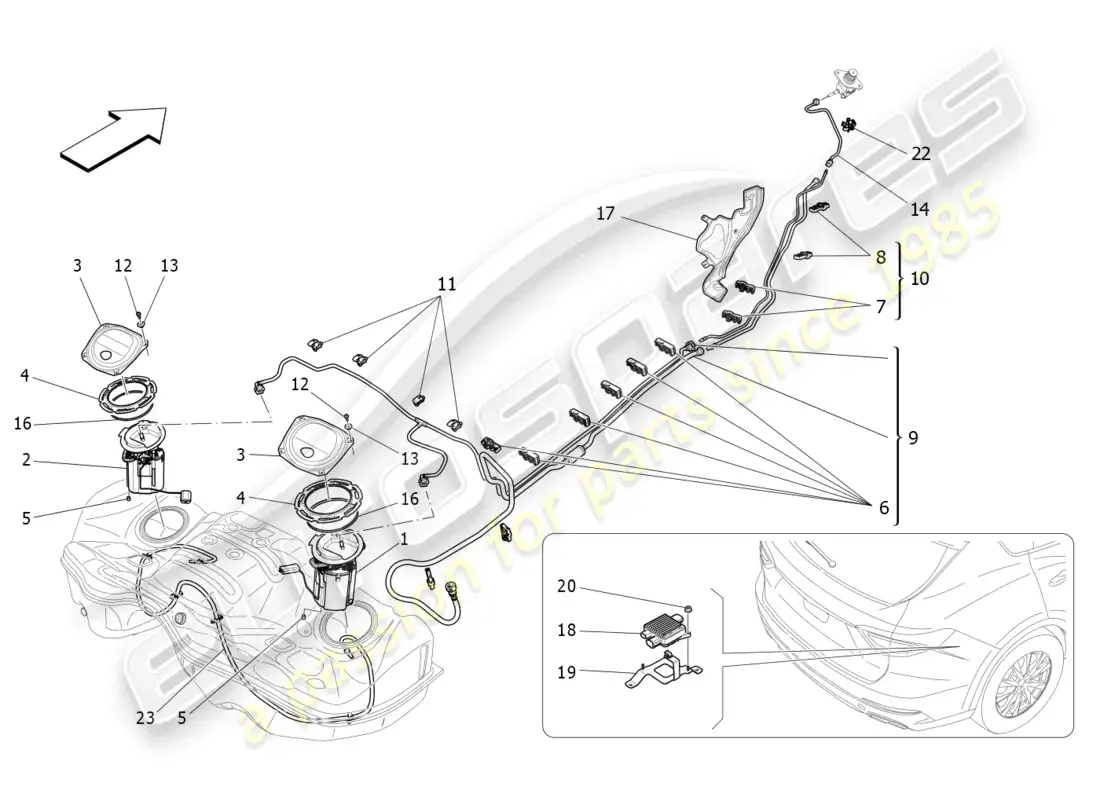 maserati levante modena s (2022) bombas de combustible y líneas de conexión diagrama de piezas