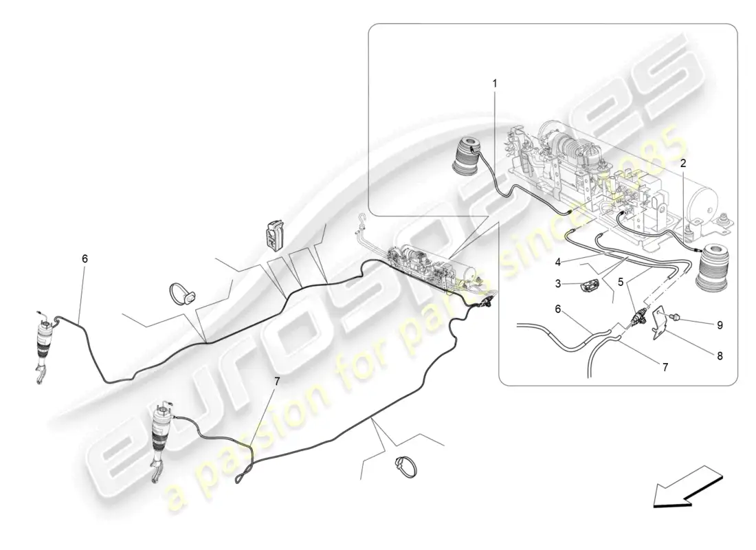maserati levante modena s (2022) sistema de suspensión neumática diagrama de piezas