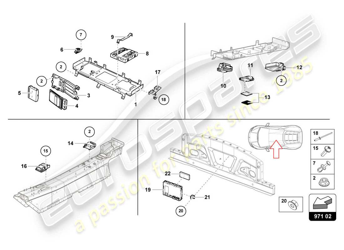 lamborghini 2020 (evo spyder 2wd) diagrama de piezas de la unidad de control