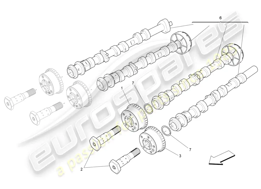 maserati levante gt (2022) árboles de levas de culata izquierda diagrama de piezas