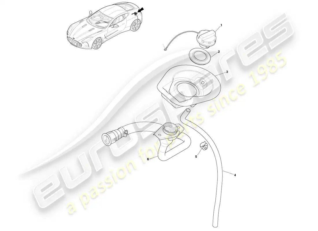 aston martin one-77 (2011) llenado de combustible diagrama de piezas
