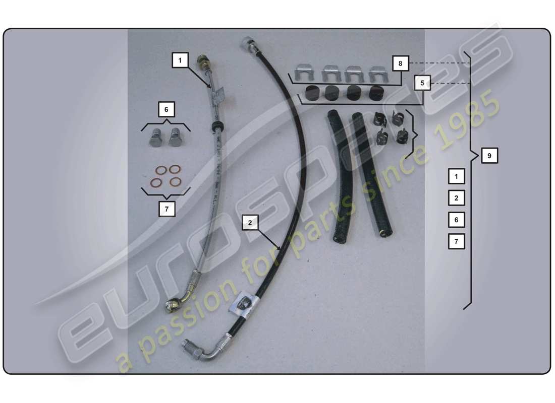 lamborghini super trofeo (2009-2014) kit de manguera de freno diagrama de piezas