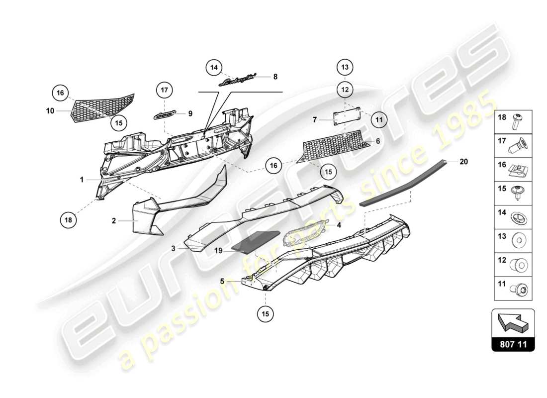 lamborghini lp750-4 sv roadster (2016) parachoques completo diagrama de pieza