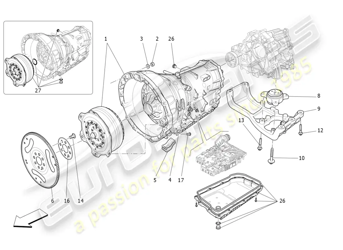 maserati levante (2019) carcasas de caja de cambios diagrama de piezas