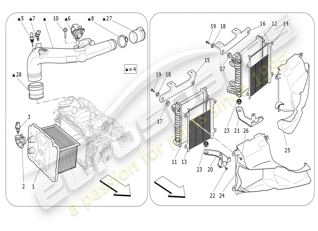 maserati ghibli (2021) sistema de enfriador diagrama de piezas