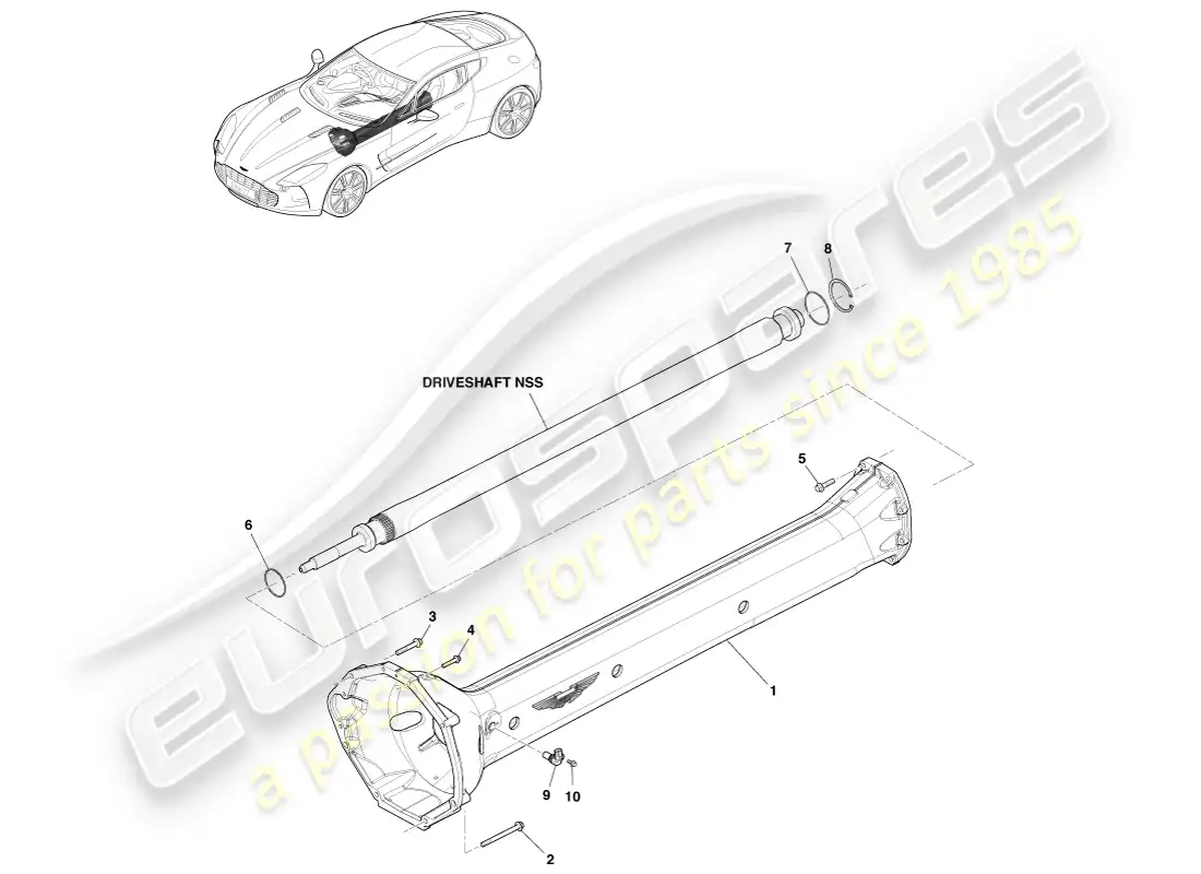 aston martin one-77 (2011) conjunto del eje de transmisión diagrama de piezas