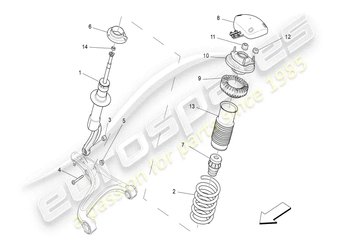 maserati ghibli (2019) diagrama de piezas de los dispositivos amortiguadores delanteros