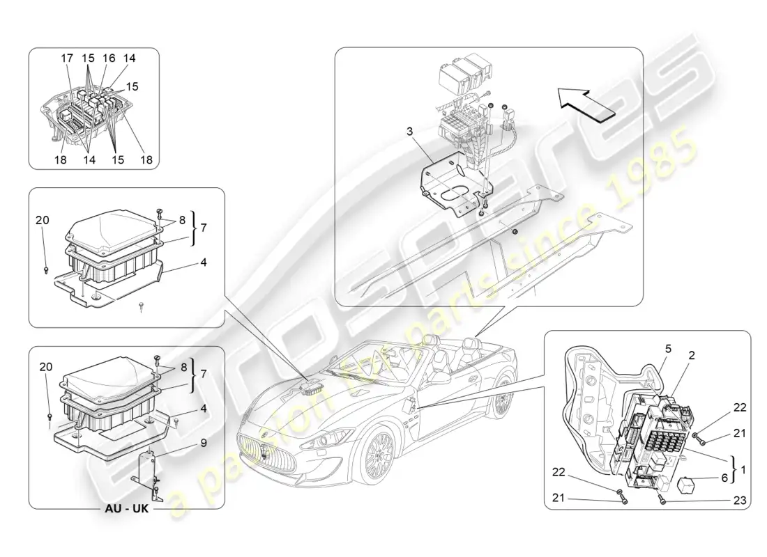 maserati grancabrio mc (2013) relés, fusibles y cajas diagrama de piezas