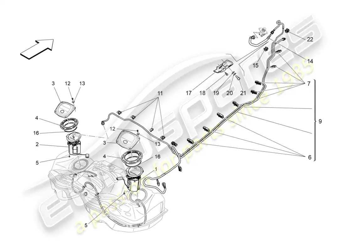 maserati levante (2019) bombas de combustible y líneas de conexión diagrama de piezas