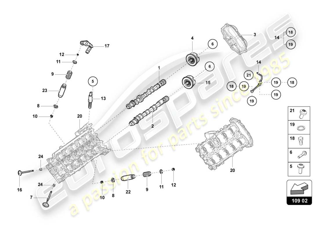 lamborghini lp610-4 spyder (2019) árbol de levas, válvulas diagrama de piezas