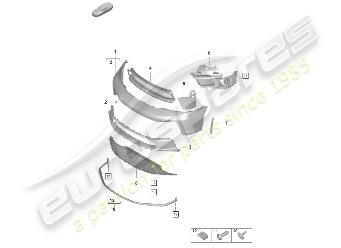 porsche 2021 (992-1 gt3/rs/st) parachoques delantero diagrama de piezas